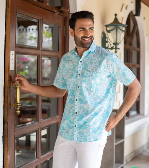 Aqua Lace Floral Shirt